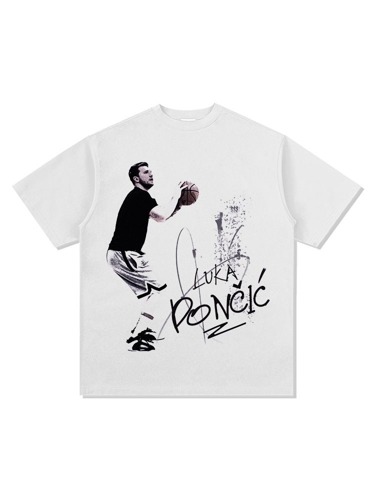 Doncic Luka Doncic Printed Short-Sleeved T-Shirt Heavyweight Long-Sleeved Crew Neck Hooded Sweatshirt Pure Cotton Long-Sleeved T-Shirt For Men - Image 3