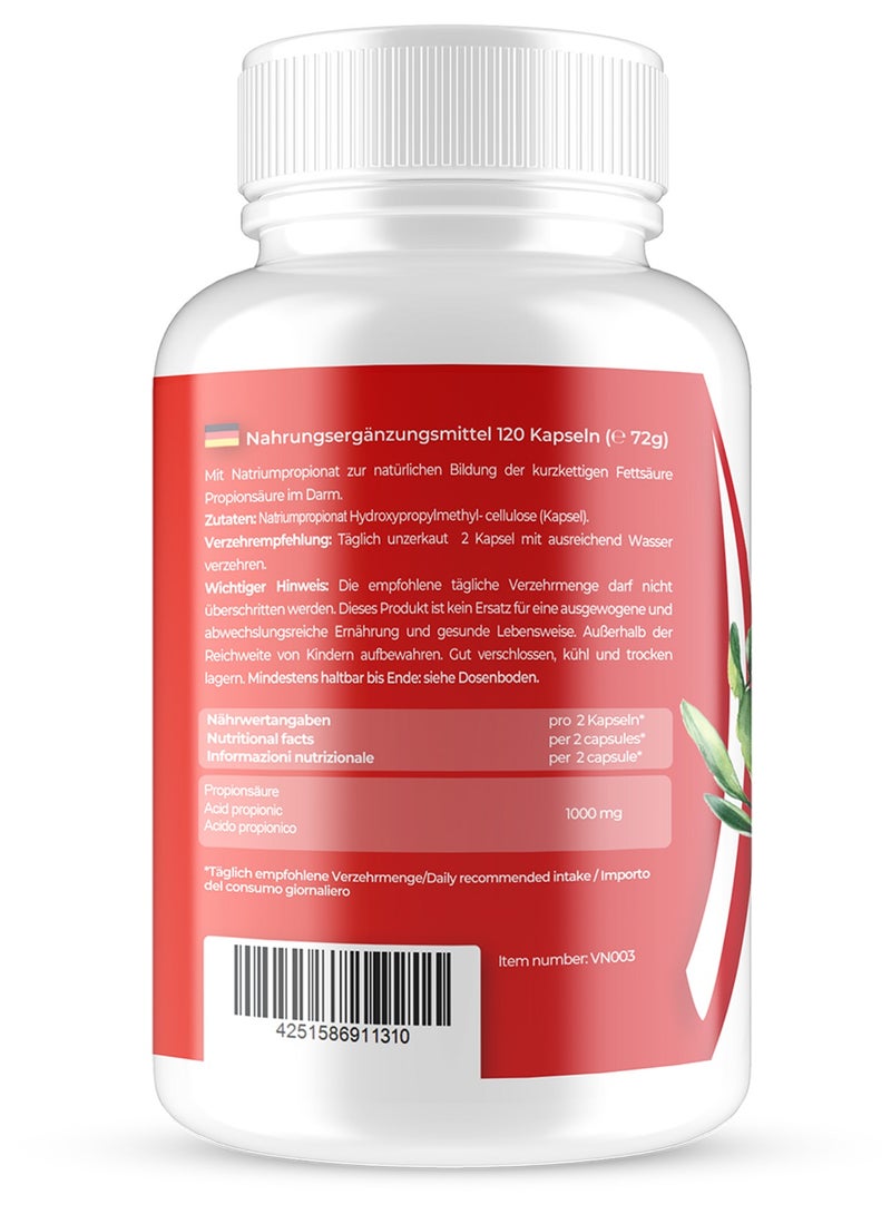 VitaSign Propionic Acid 500mg 120 Vegan Capsules Gut Health Digestion & Immune Support Sodium Propionate Supplement Made in Germany - Image 2