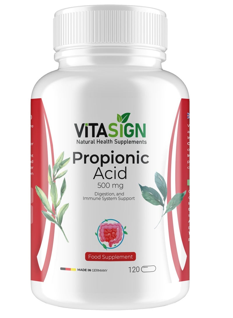 VitaSign Propionic Acid 500mg 120 Vegan Capsules Gut Health Digestion & Immune Support Sodium Propionate Supplement Made in Germany - Image 1