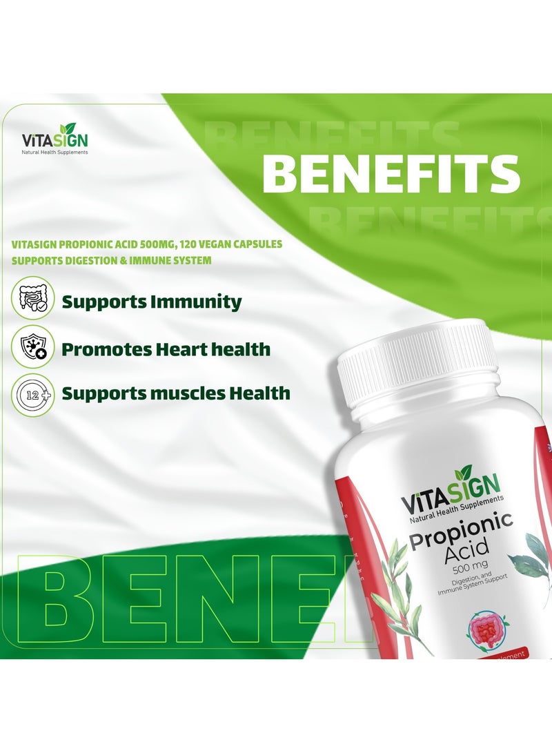 VitaSign Propionic Acid 500mg 120 Vegan Capsules Gut Health Digestion & Immune Support Sodium Propionate Supplement Made in Germany - Image 4