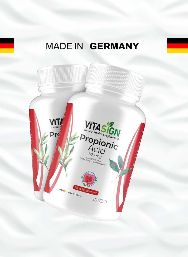 VitaSign Propionic Acid 500mg 120 Vegan Capsules Gut Health Digestion & Immune Support Sodium Propionate Supplement Made in Germany - Image 3