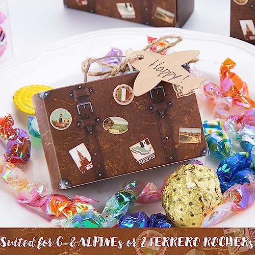 VGOODALL 50PCS Mini Suitcase Favor Boxes, Travel Theme Candy Box Vintage Kraft Cardboard with Tags and Burlap Twine for Wedding Travel Theme Party Bridal Shower Decoration - Image 2