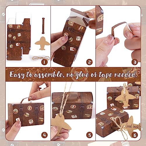 VGOODALL 50PCS Mini Suitcase Favor Boxes, Travel Theme Candy Box Vintage Kraft Cardboard with Tags and Burlap Twine for Wedding Travel Theme Party Bridal Shower Decoration - Image 4