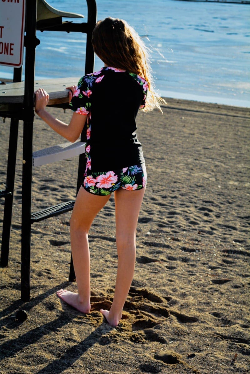 ADUKIDE Girls Summer Rash Guard Swimsuit Size 10 11 Tropical Flower Bathing Suit 2 Piece Sunsuit for Beach Pool Party Holiday - Image 4