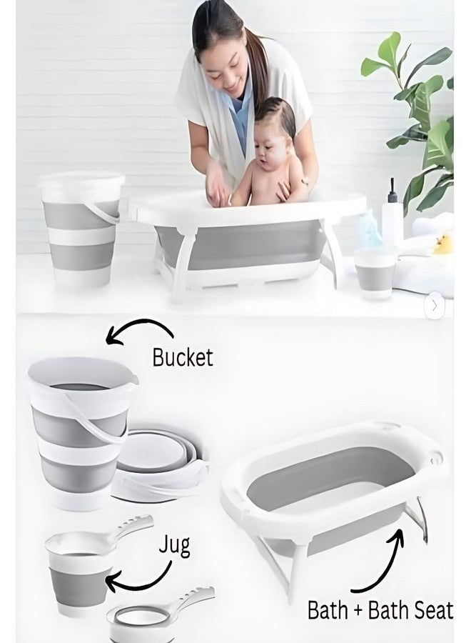 GION 4-in-1 Portable Baby Bathtub – Foldable, Space-Saving Design with Support Bath Net, Bucket & Mug | for Newborn to Toddler (0–5 Years), Travel-Friendly (1Set) - Image 5