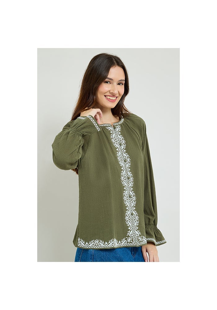 R&B Embroidered Top with Crew Neck and Flounce Sleeves - Image 4