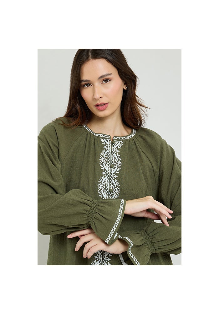R&B Embroidered Top with Crew Neck and Flounce Sleeves - Image 5