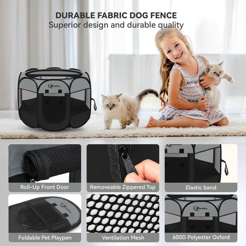 Siedihit Dark Grey Dog Cat Playpen, Puppy Pet Playpen, Small Dogs Tent Crates Cage Indoor/Outdoor, Portable Pop Up Dog Kennel Playpen with Carrying Case for Dogs/Cats/Rabbits - Image 4