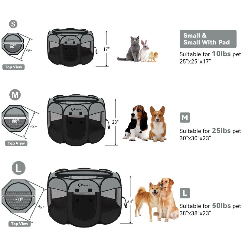 Siedihit Dark Grey Dog Cat Playpen, Puppy Pet Playpen, Small Dogs Tent Crates Cage Indoor/Outdoor, Portable Pop Up Dog Kennel Playpen with Carrying Case for Dogs/Cats/Rabbits - Image 2