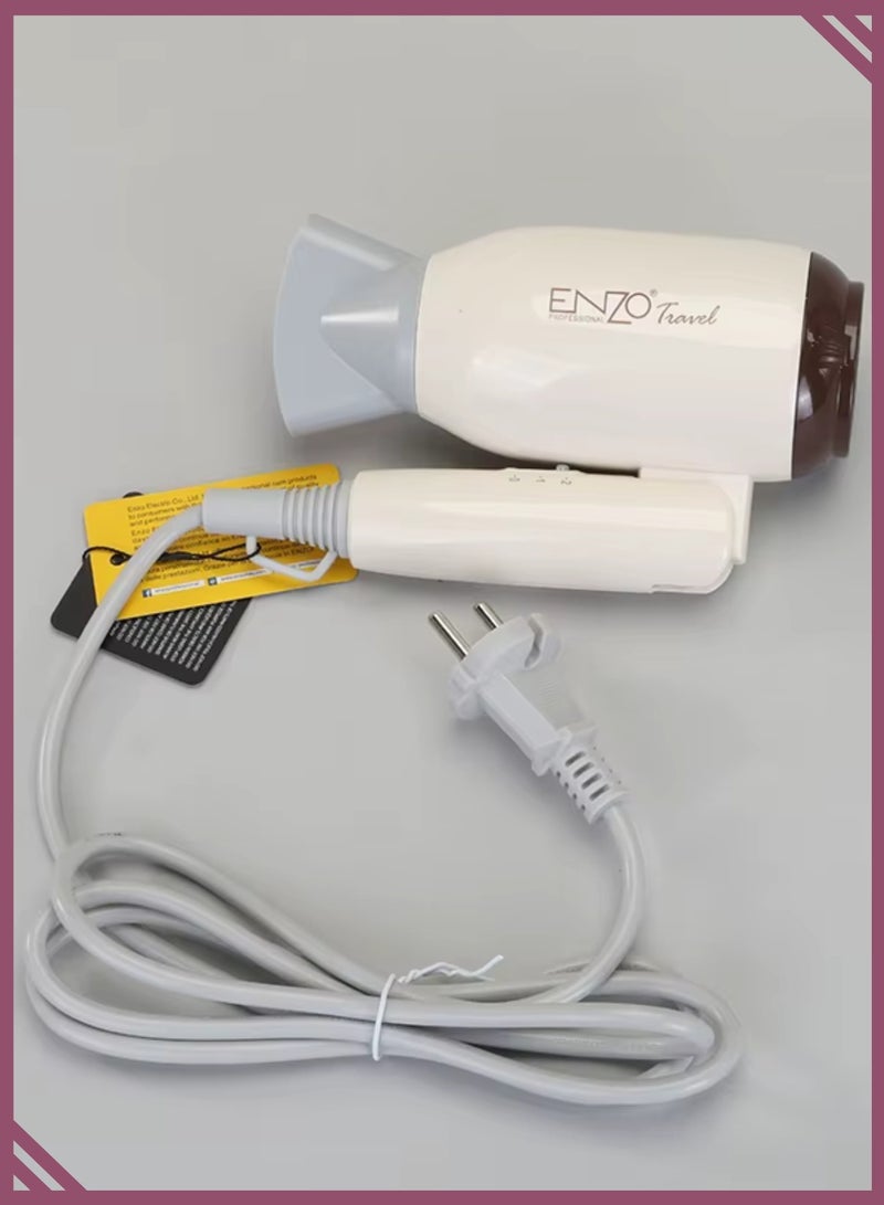 إنزو مجفف شعر صغير للسفر ENZO EN-608 بقوة 1200 واط – مجفف شعر قابل للطي بتقنية السيراميك، سرعتين وتصميم محمول للاستخدام المنزلي والسفر - Image 4