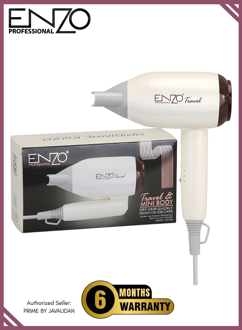 ENZO EN-608 Mini Travel Hair Dryer 1200W – Foldable Compact Hair Dryer with Ceramic Technology, Dual Speed & Portable Design for Home and Travel - Image 1