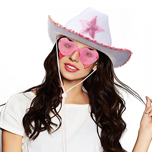 Coume 36 Pcs Adult Cowboy Hat with Bandanna Heart Sunglasses Unisex Felt Cowboy Hat Western Party Hat Cowboy Costume (Pink White) - Image 5
