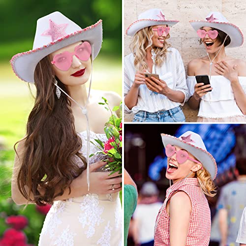 Coume 36 Pcs Adult Cowboy Hat with Bandanna Heart Sunglasses Unisex Felt Cowboy Hat Western Party Hat Cowboy Costume (Pink White) - Image 4