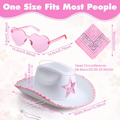 Coume 36 Pcs Adult Cowboy Hat with Bandanna Heart Sunglasses Unisex Felt Cowboy Hat Western Party Hat Cowboy Costume (Pink White) - Image 3