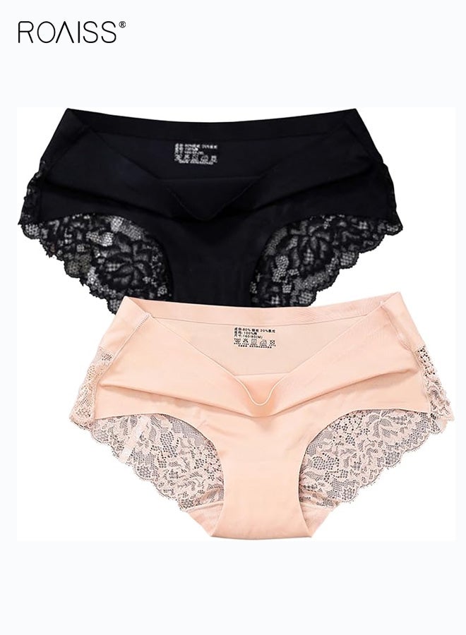 رويس ملابس داخلية نسائية بدون خياطة من قطعتين، ملابس داخلية نسائية قصيرة من الدانتيل بدون إظهار، خصر متوسط من القطن الخالص، مقاس كبير، ملابس داخلية نسائية قابلة للتنفس - Image 1