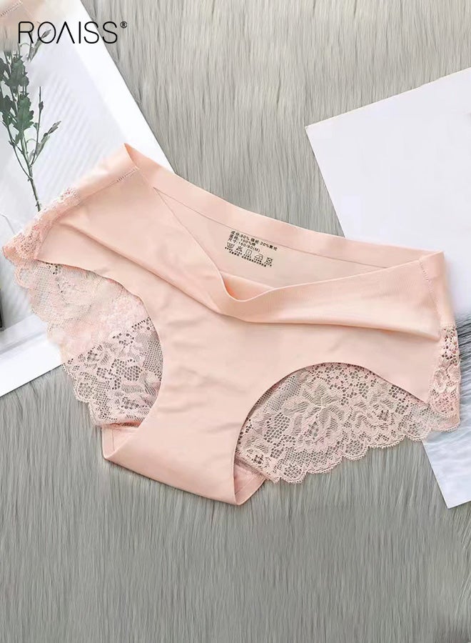 رويس ملابس داخلية نسائية بدون خياطة من قطعتين، ملابس داخلية نسائية قصيرة من الدانتيل بدون إظهار، خصر متوسط من القطن الخالص، مقاس كبير، ملابس داخلية نسائية قابلة للتنفس - Image 3