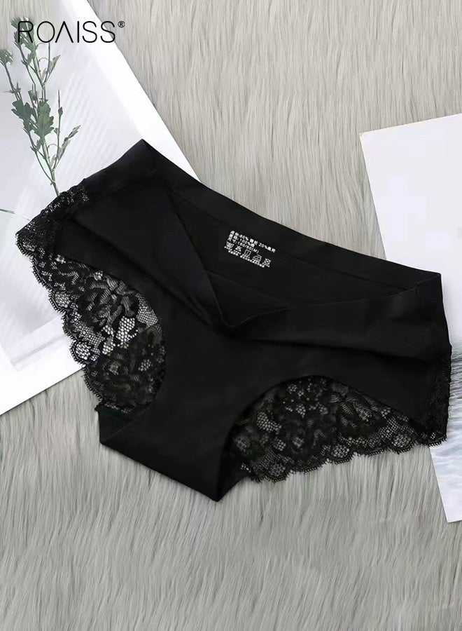 رويس ملابس داخلية نسائية بدون خياطة من قطعتين، ملابس داخلية نسائية قصيرة من الدانتيل بدون إظهار، خصر متوسط من القطن الخالص، مقاس كبير، ملابس داخلية نسائية قابلة للتنفس - Image 2
