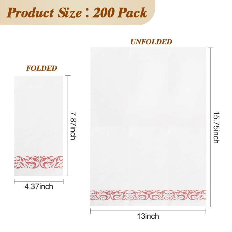 BESTVIP 200 Pack Disposable Paper Napkins  3-Ply Dinner Napkins with Rose Gold Trim  Soft Bathroom Napkins for Guests  Absorbent Party Napkins Wedding Napkins for Dinners  Kitchen or Events - Image 4