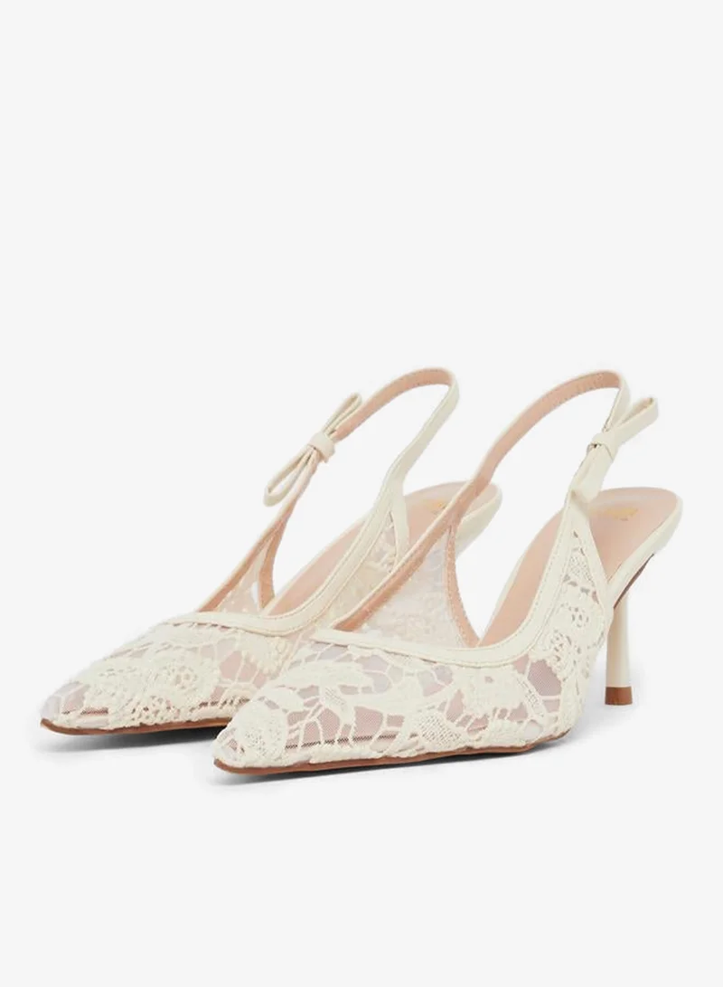 Styli Women White Lace Slingback Shoes