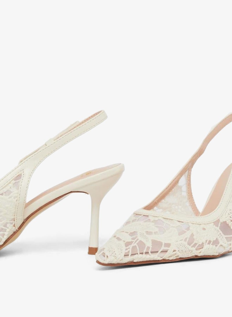 Styli Women White Lace Slingback Shoes - Image 3