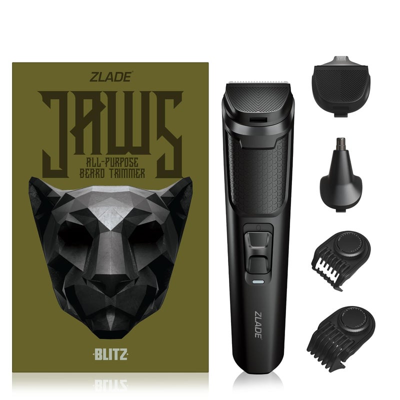 Zlade Jaws Blitz Rechargeable All-Purpose Beard Trimmer | 40 Length Settings | 3 Interchangeable Heads - Image 1