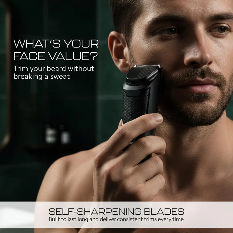 Zlade  Zlade Jaws Blitz Rechargeable All-Purpose Beard Trimmer | 40 Length Settings | 3 Interchangeable Heads for Women | Best Price UAE