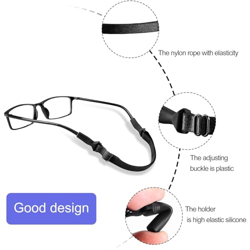 AEC Adjustable Glasses Straps No Tail Holders Around Neck Retainers - Sunglasses Strechable Straps Lanyard for Men Women & Kids (10IN, Black, Pack Of 1) - Image 3