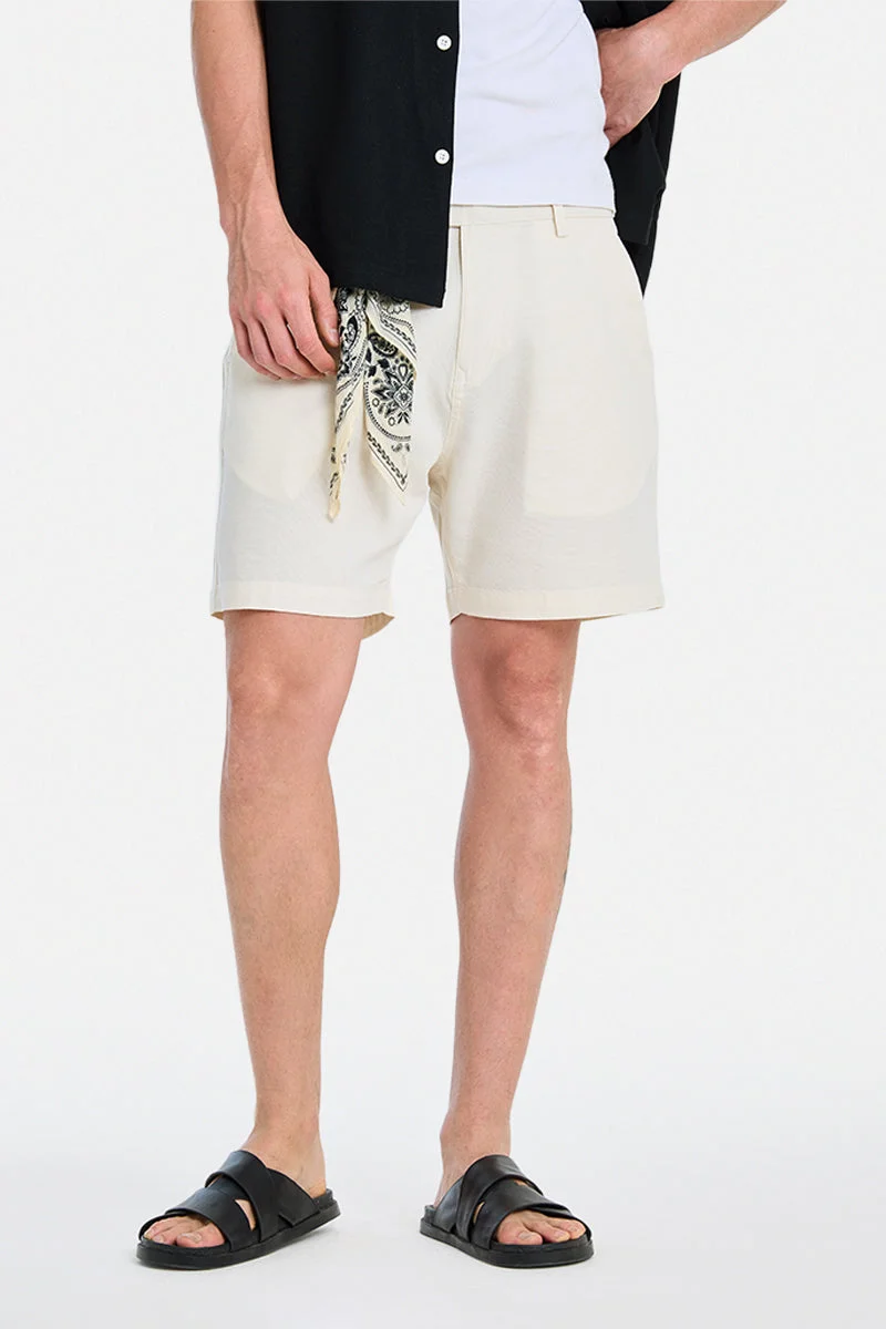 SNITCH Cream Solid Relaxed Casual Shorts