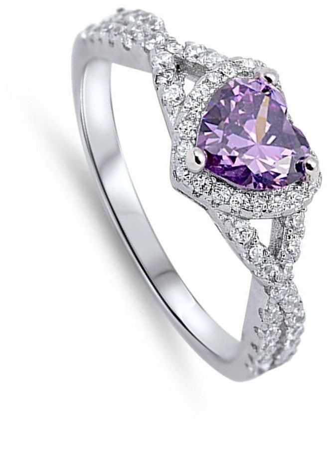 ساك سلفر خاتم من الفضة الإسترليني عيار 925 مرصع بحجر الجمشت الأرجواني الصناعي على شكل قلب، بتصميم عقدة لا نهائية، مقاس 8 - Image 2