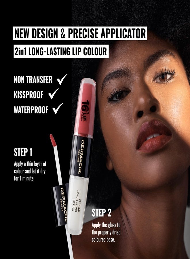 ديرماكول أحمر شفاه ديرماكول الجديد يدوم 16 ساعة، صبغة شفاه لامعة عالية الصبغة، ملمع شفاه ثنائي الطور لتكبير الشفاه، منتجات مكياج شفاه مقاومة للتقبيل بلمسة نهائية مطفية ولامعة، رقم 1 - Image 2