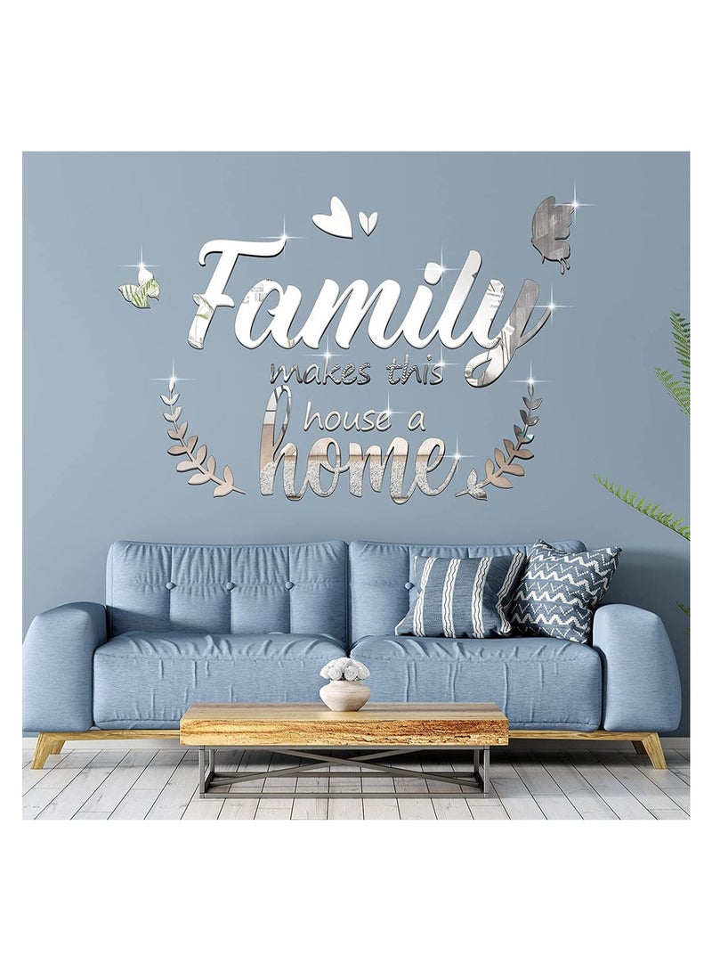 SYOSI 3D Acrylic Mirror Decal Wall Decor Stickers Family Letter Quotes Wall Stickers Removable DIY Motivational Family Butterfly Mirror Stickers for Home Living Room Bedroom Office Wall Decorations - Image 1