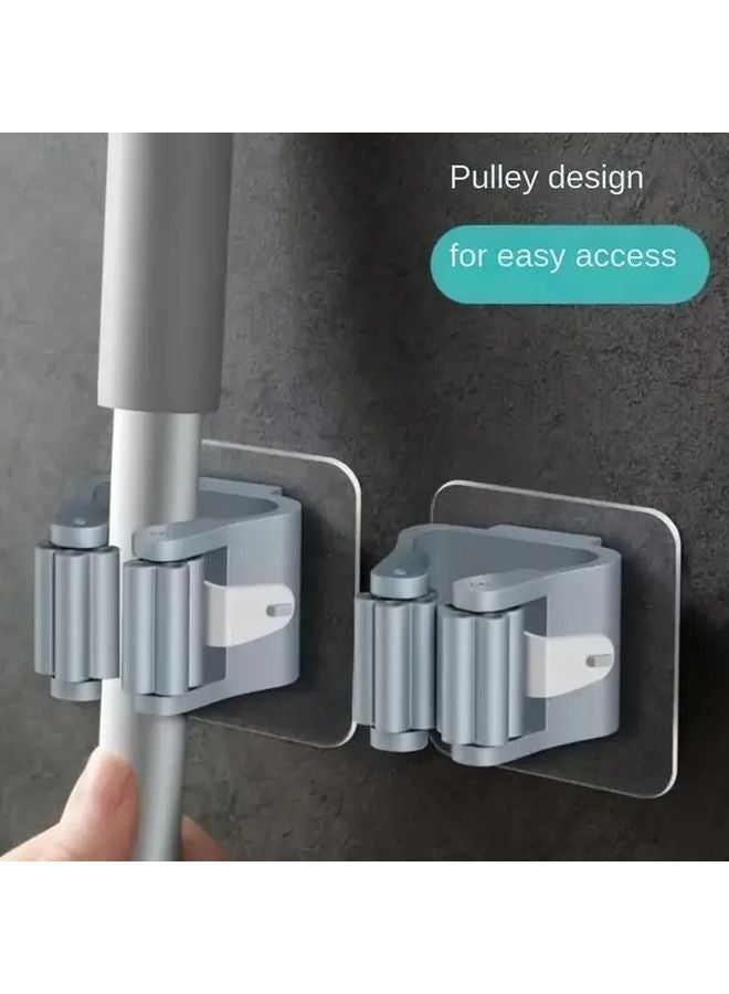 White 8Pcs Wall Mounted Mop Toilet Brush Holder No Drilling Strong Adhesive Space Saving Bathroom Organizer - Image 2