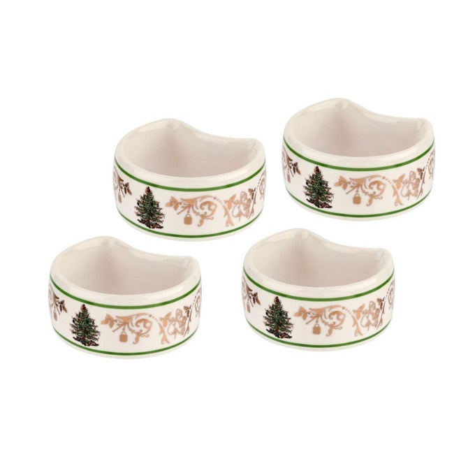 CHRISTMAS TREE GOLD 275 NAPKIN RING SET OF 4 ELEGANT 22K GOLD ACCENTED HOLIDAY NAPKIN RINGS FINE PORCELAIN CHRISTMAS TABLE SETTING DCOR IDEAL FOR HOLIDAY DINNERWARE FESTIVE GIFTING