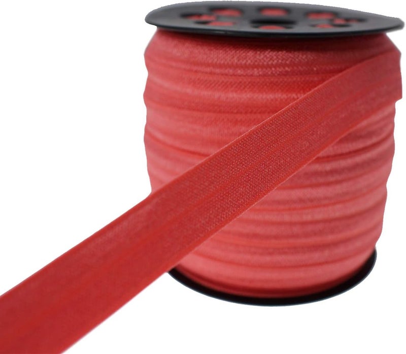 JESEP Watermelon Red Fold Over Elastic 5/8 inch 15mm Elastic Bands for Sewing 40 Yards Wide Elastic Headbands Stretchy Ribbon for Crafts-Elastic Straps Trim for Girls Hair Ties-Bow-DIY Projects-Clothes - Image 1