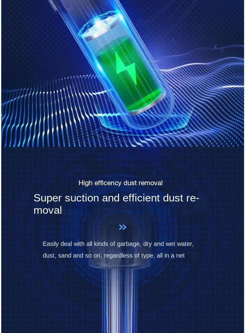 Bluejw Handheld Vacuum Cleaner, Car Vacuum Cleaner, Wireless, Mini Portable Rechargeable Wireless Vacuum Cleaner, 10000Pa Suction 120W High Power Dry And Wet Dual Use, Suitable For Vehicle/Home/Office - Image 5