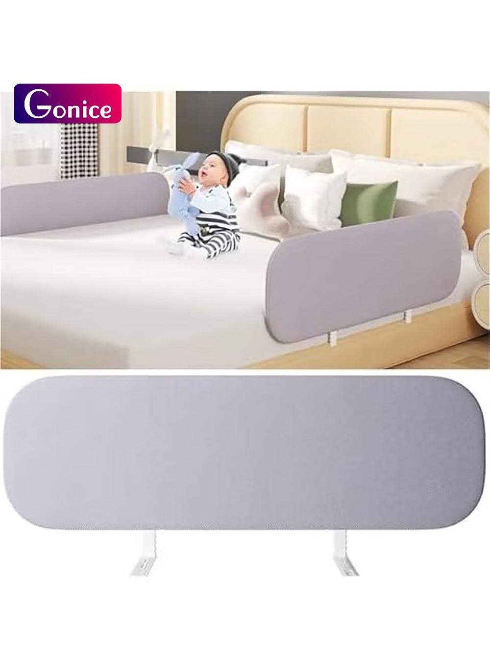 Foldable Crib Rail Guard for Kids 120C*40CM, Adjustable Universal Toddler Bed Rails, Baby Falling Protector Fence, Crib Bed Guard for Twin, Full Size, Queen &King Beds, Grey 1Pack