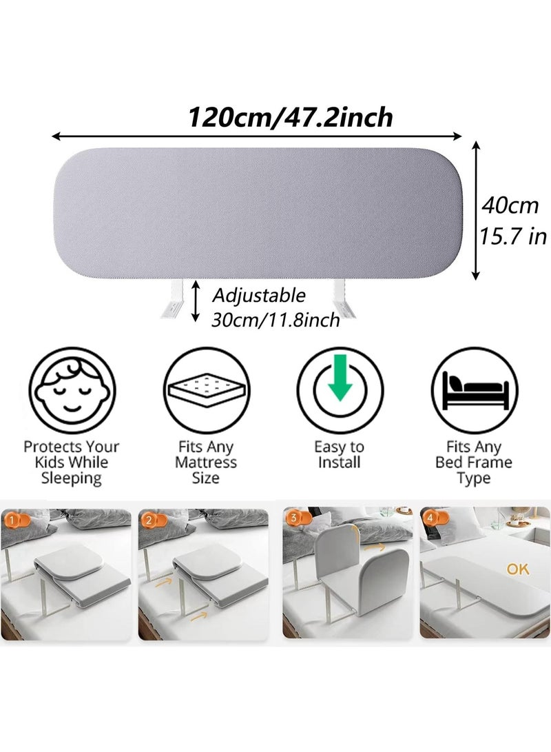 جونيس حاجز سرير قابل للطي للأطفال من سكاي تاتش مقاس 120 سم × 40 سم، قضبان سرير عالمية قابلة للتعديل، سياج واقي لسقوط الطفل، واقي سرير للأطفال مقاس Twin وFull، مقاس Queen وKing، رمادي، عبوة واحدة - Image 2