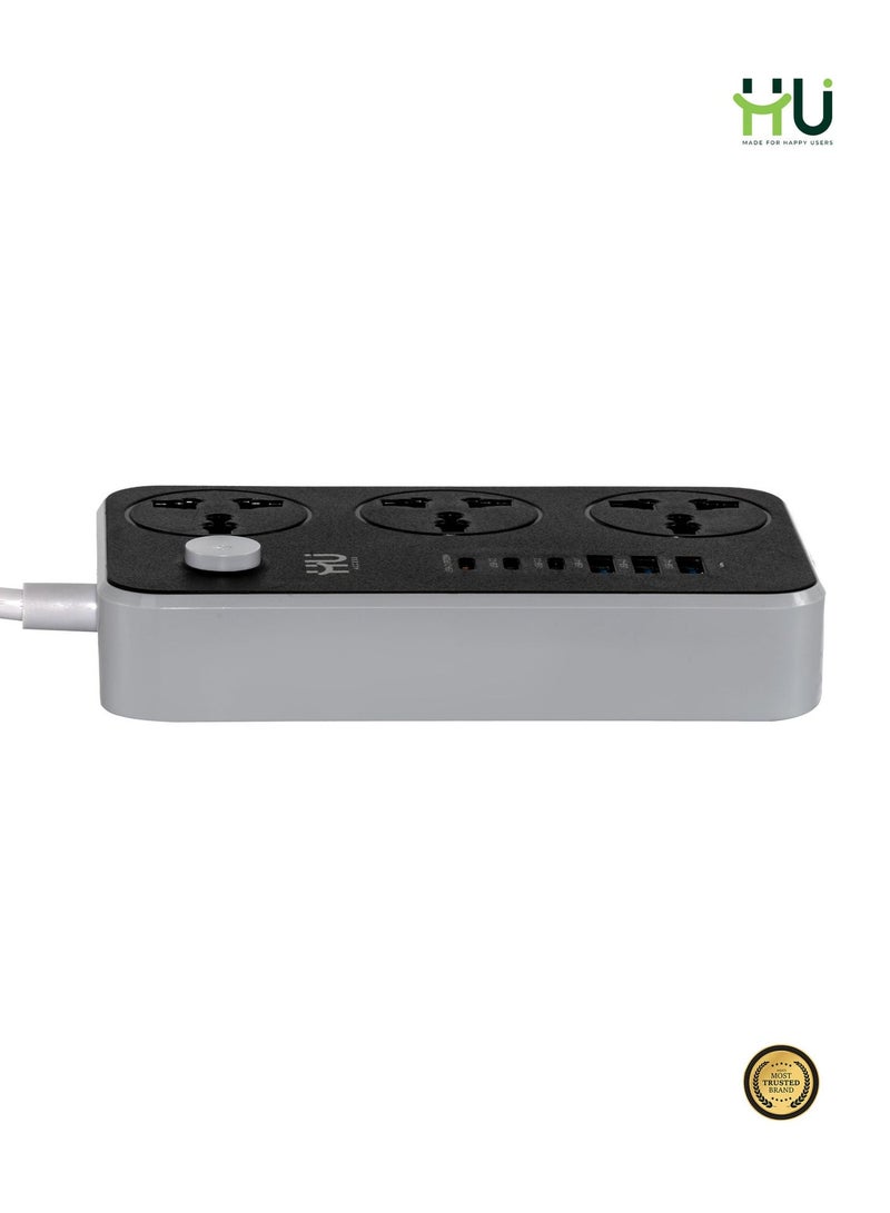 إتش يو مشترك كهربائي عالمي 2500 واط – لوحة تمديد متعددة المقابس مع شحن USB سريع 20 واط، هيكل مقاوم للاشتعال وشريط طاقة عالي التحمل للاستخدام المنزلي والمكتبي - Image 2