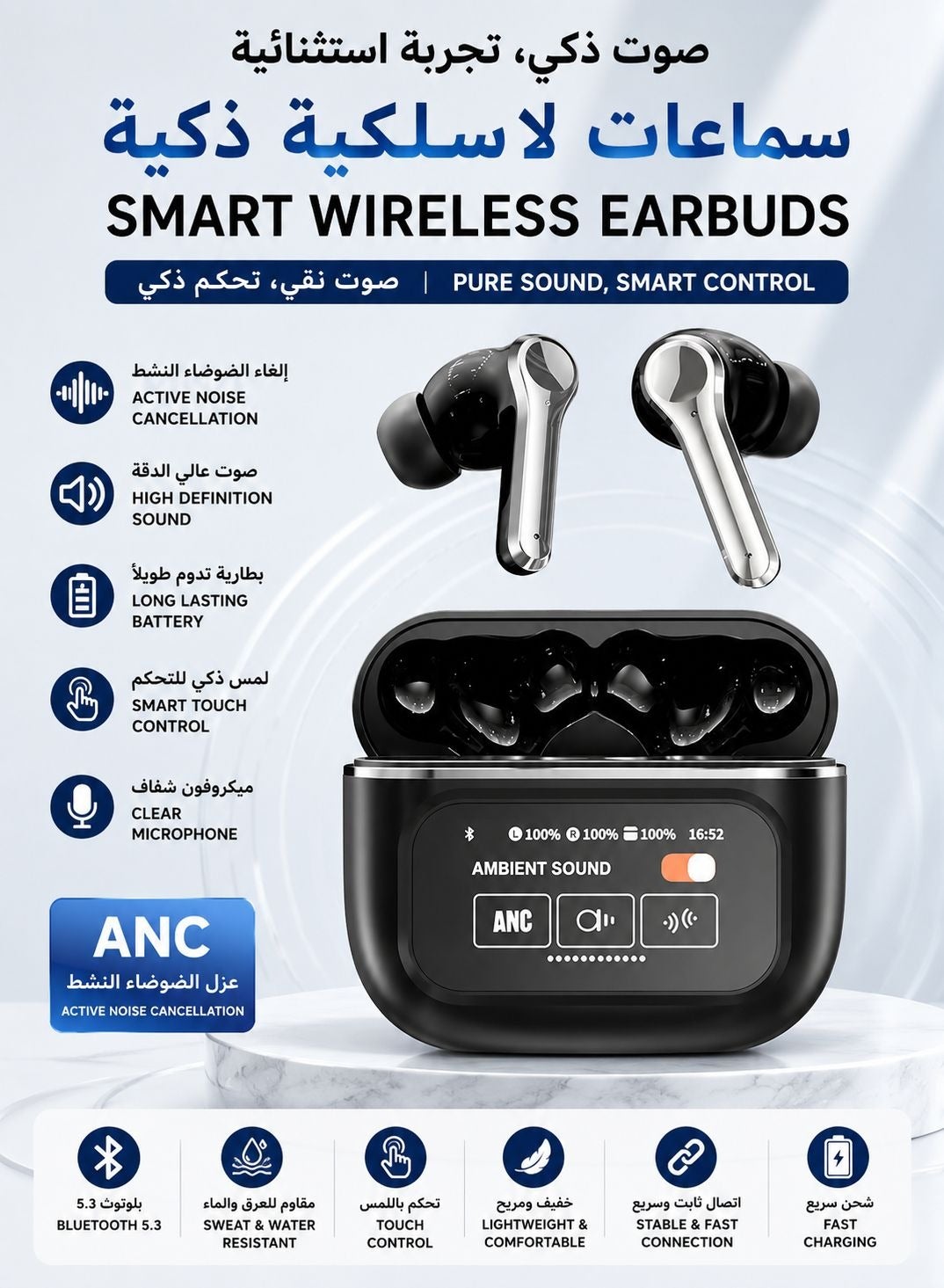 سينبوي Senbowe Anc Active Noise Cancelling Wireless Earbuds bluetooth