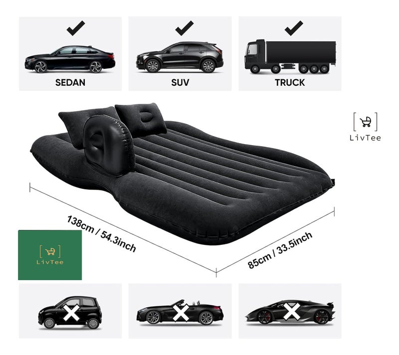 LivTee Premium Car Inflatable Bed with Pump & 2 Air Pillow|Quick Inflatable Back Seat Bed|Car Inflatable Mattress|Car Bed Mattress|Car Bed for Kids (A-Black) - Image 4