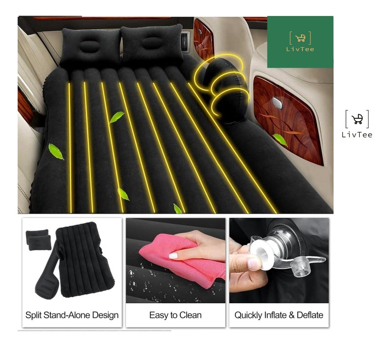 LivTee Premium Car Inflatable Bed with Pump & 2 Air Pillow|Quick Inflatable Back Seat Bed|Car Inflatable Mattress|Car Bed Mattress|Car Bed for Kids (A-Black) - Image 3