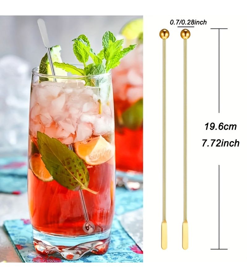 Stainless Steel Dishwasher Safe 7.72 Inch Mixed Color 10pcs Coffee Stirrer Cocktail Mixing Stick Beverage Stirring Tool For Kitchen Bar Café Mirror Polished - Image 3