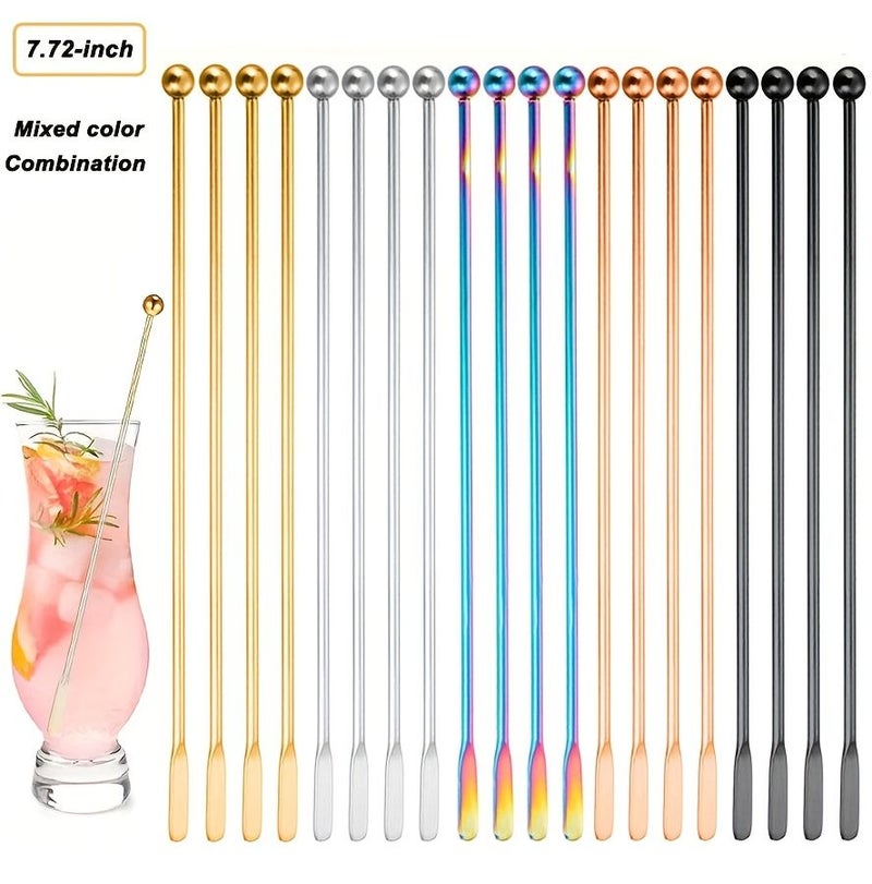 Stainless Steel Dishwasher Safe 7.72 Inch Mixed Color 10pcs Coffee Stirrer Cocktail Mixing Stick Beverage Stirring Tool For Kitchen Bar Café Mirror Polished - Image 1