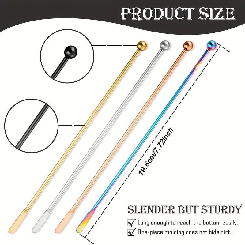 Stainless Steel Dishwasher Safe 7.72 Inch Mixed Color 10pcs Coffee Stirrer Cocktail Mixing Stick Beverage Stirring Tool For Kitchen Bar Café Mirror Polished - Image 4