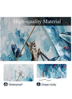 Excefore Funny Cat Shower Curtain, Riding Whale Ocean Cute Fun Cool Kids Anime Nautical Beach Theme Sea Wave Beach Fish Hilarious Bathroom 60 x 72 Inch Polyester Fabric Waterproof 12 Pack Hooks  - Image 4