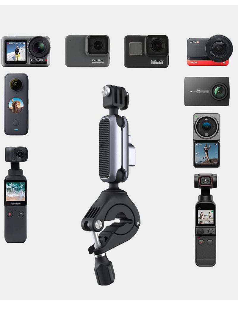 SYOSI - Action Camera Handlebar Mount for DJI Action 2, GoPro 10, GoPro 7/8/9 Adjustable Motorcycle Handlebar for OSMO Action/Pocket 2/ Pocket Action Camera Bike Mount for Insta 360 - Image 1