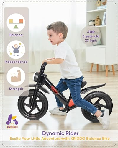 KRIDDO Kids Balance Bike for 25 Years with Front Light Upgraded Stable Tires Upgraded Bearing for Smooth and Stable Riding Front and Rear Fenders Adjustable Seat Black - Image 5