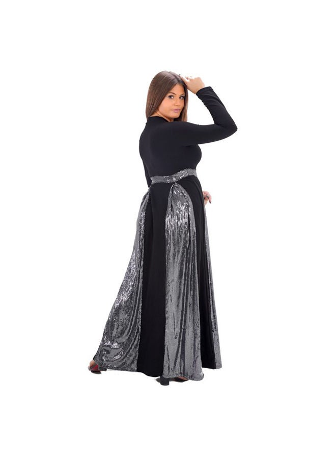 Fashion Group Women's long black dress decorated with shiny silver sequins  - Image 2