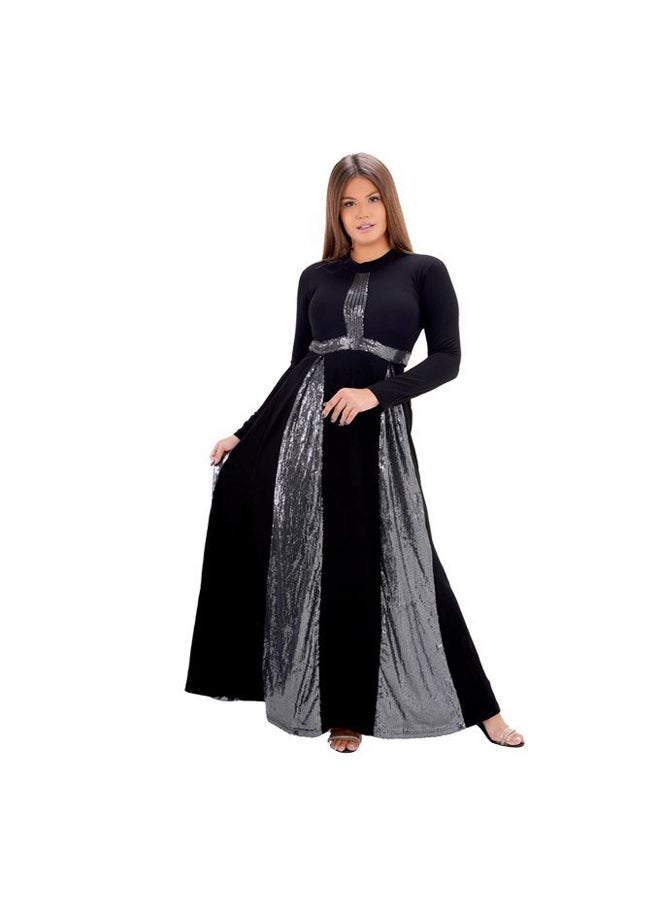 Fashion Group Women's long black dress decorated with shiny silver sequins  - Image 1