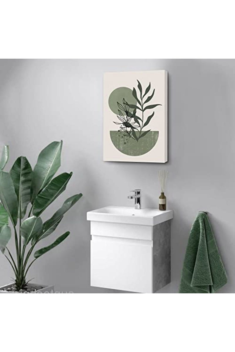 YongArt Sage Green Wall Posters & Prints, Green Boho Wall Art Set of 3, Minimalist Framed Wall Art Geometric Line Leaf Sun Moon Beige Green Canvas Artwork Paintings - Image 5